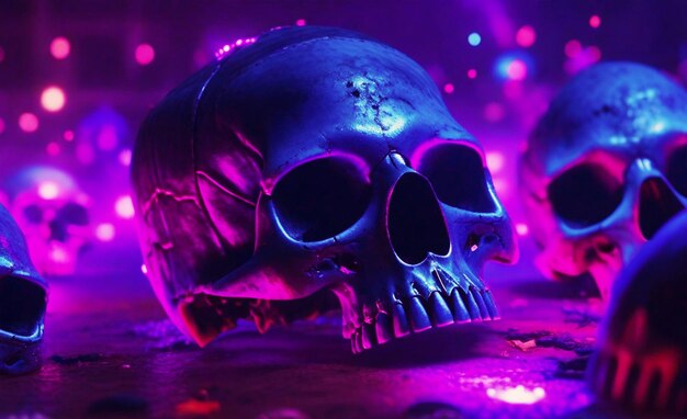 Premium AI Image | view of top blurred Halloween night skull party ...