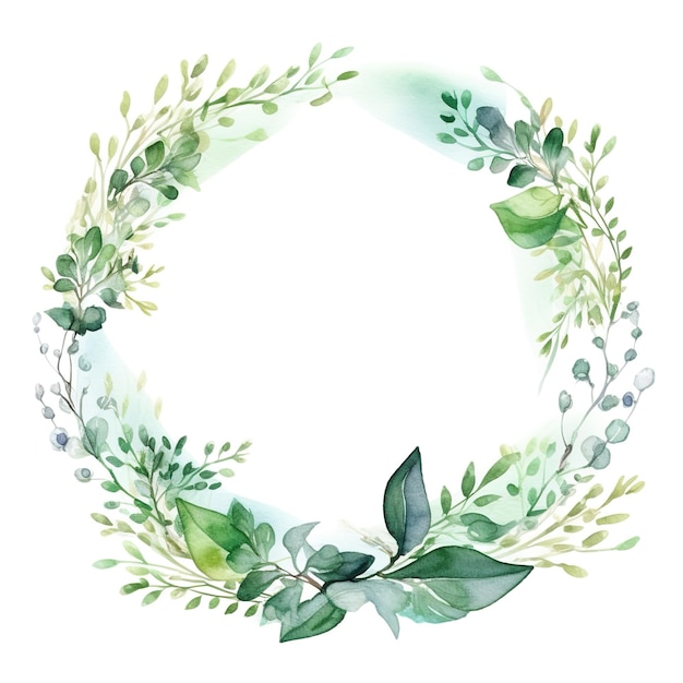 Premium AI Image | Watercolor wreath with green leaves and branches.