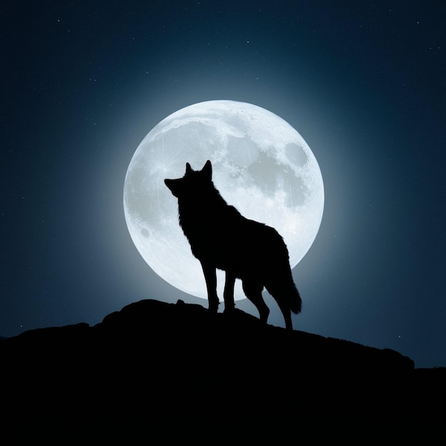 Premium Photo | A wolf howling at a full moon with a full moon behind it