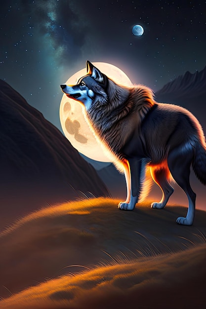 Premium AI Image | The wolf howls at the full moon at night