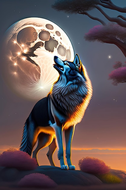 Premium AI Image | The wolf howls at the full moon at night