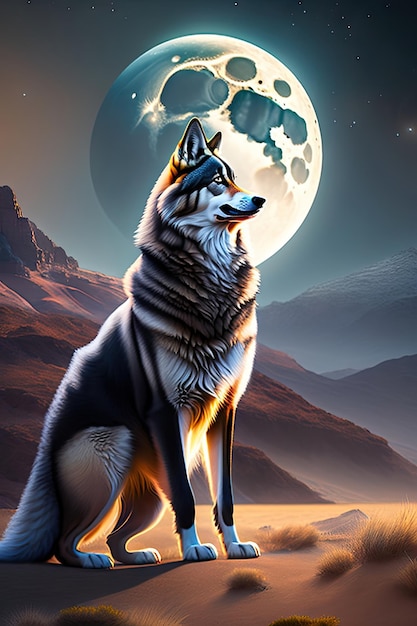 Premium AI Image | The wolf howls at the full moon at night