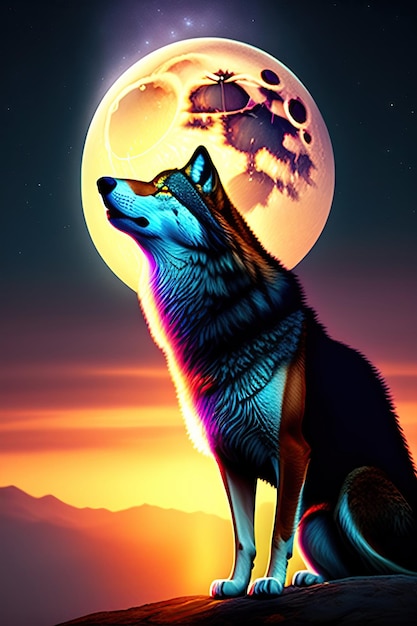 Premium AI Image | The wolf howls at the full moon at night