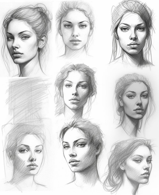 Premium AI Image | Woman face sketch close up illustration and hair style