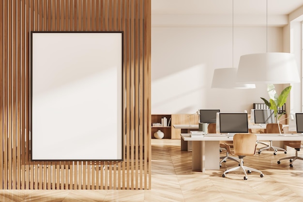 Premium Photo | Wooden business interior with pc computers and ...