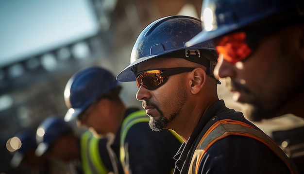 Premium AI Image | Workers wearing helmets at the construction site