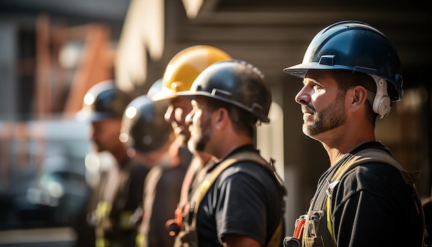 Premium AI Image | Workers wearing helmets at the construction site