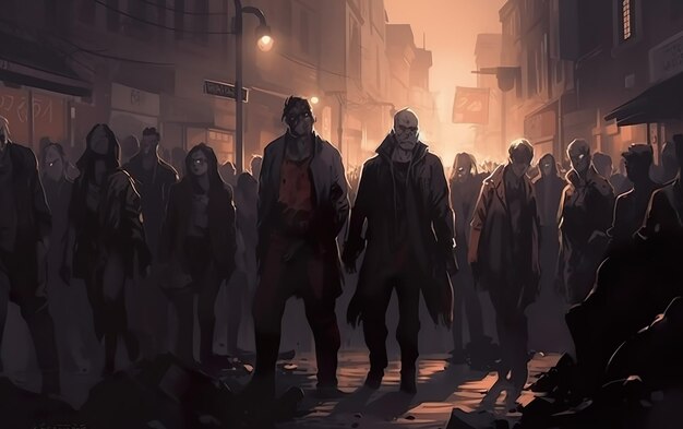 Premium AI Image | Zombie crowd walking at night halloween concept ...