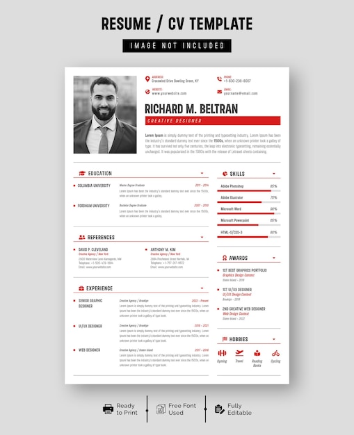 Premium PSD | Clean and modern resume portfolio or cv template