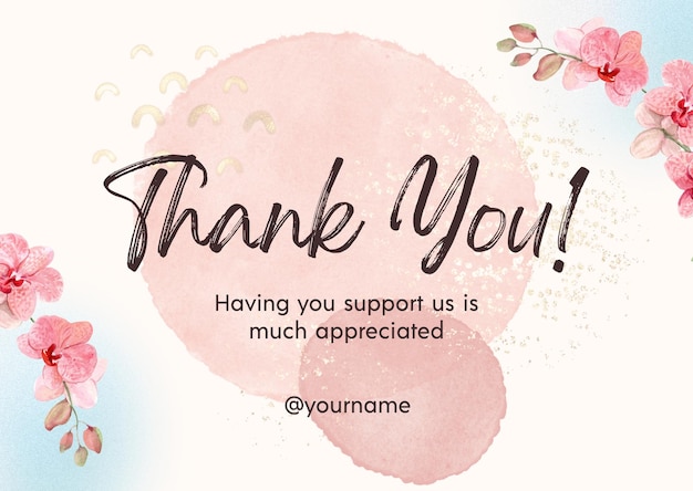 Premium PSD | Pink watercolor thank you card psd