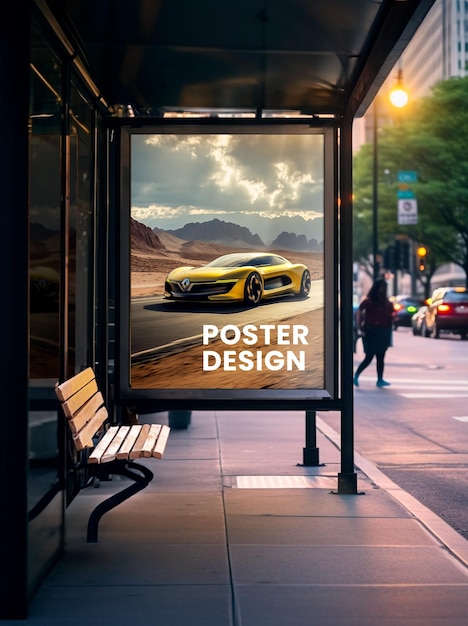 Premium PSD | Psd mockup bus stop advertising poster template design