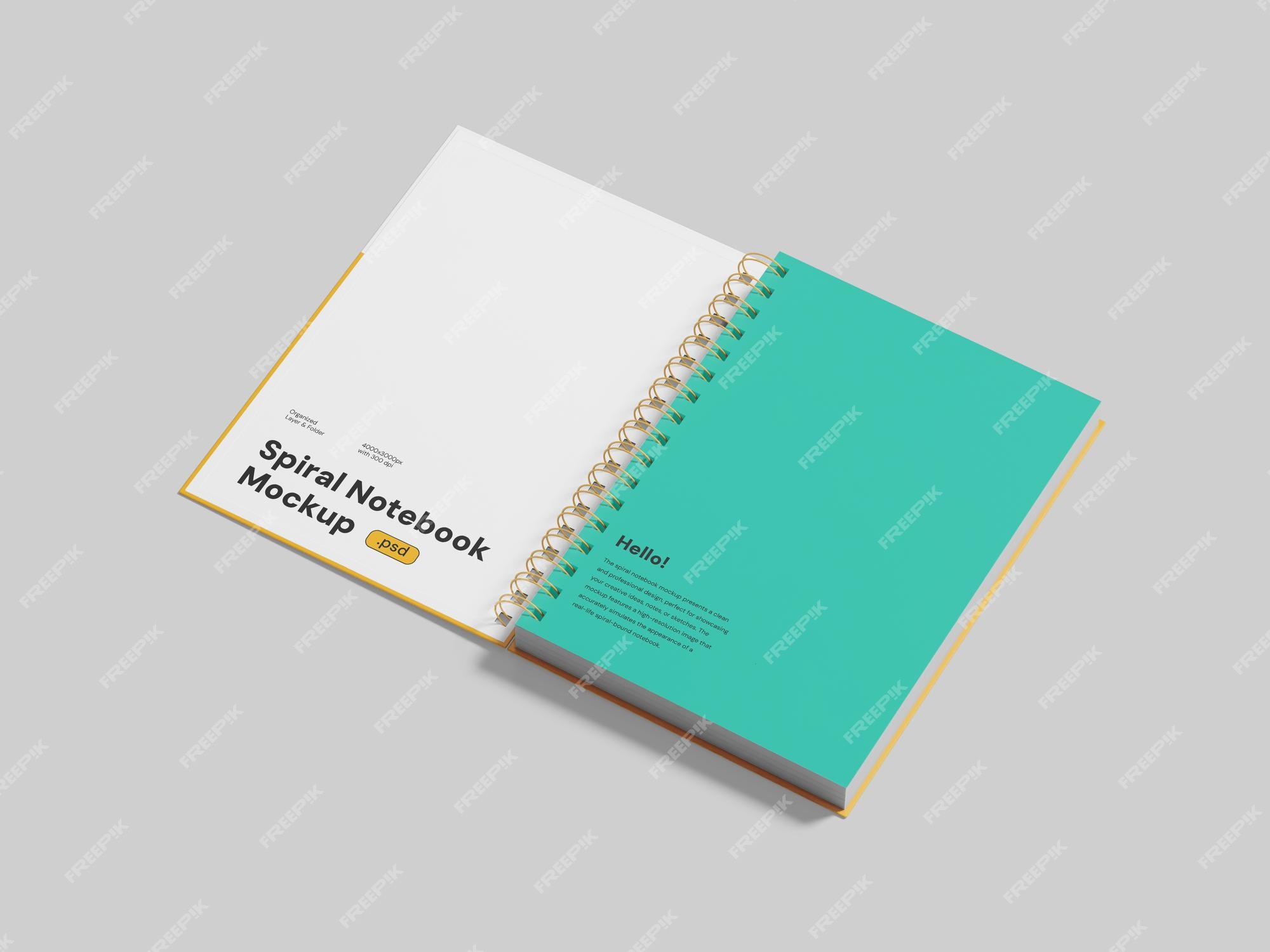 Premium PSD | Spiral notebook high level open book mockup