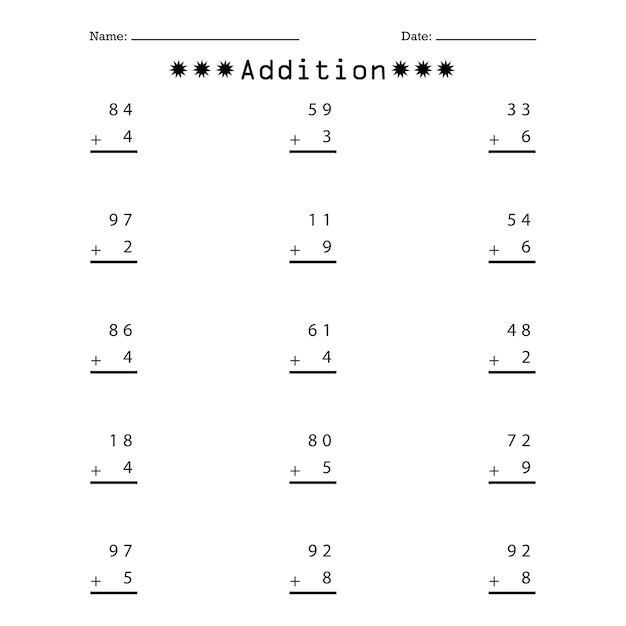 Premium Vector | Addition for kids - hand drawn math worksheet