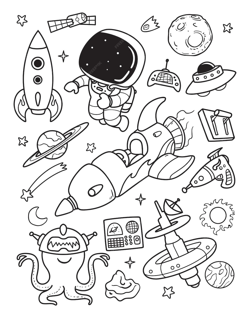 Premium Vector | Astronaut and alien doodle time to space doodle