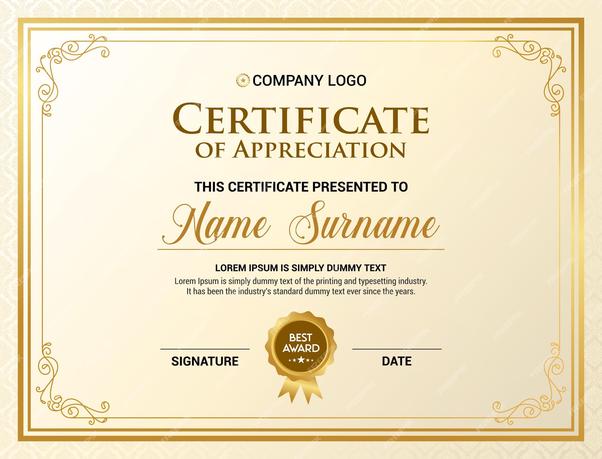 Premium Vector | Beautiful gold certificate of achievement and ...