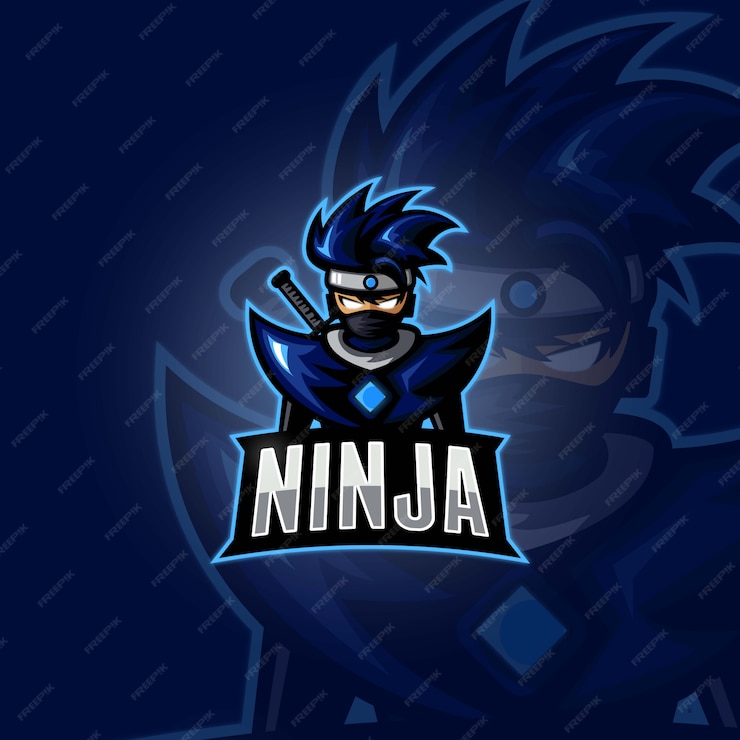 Premium Vector | Blue cartoon ninja esports logo