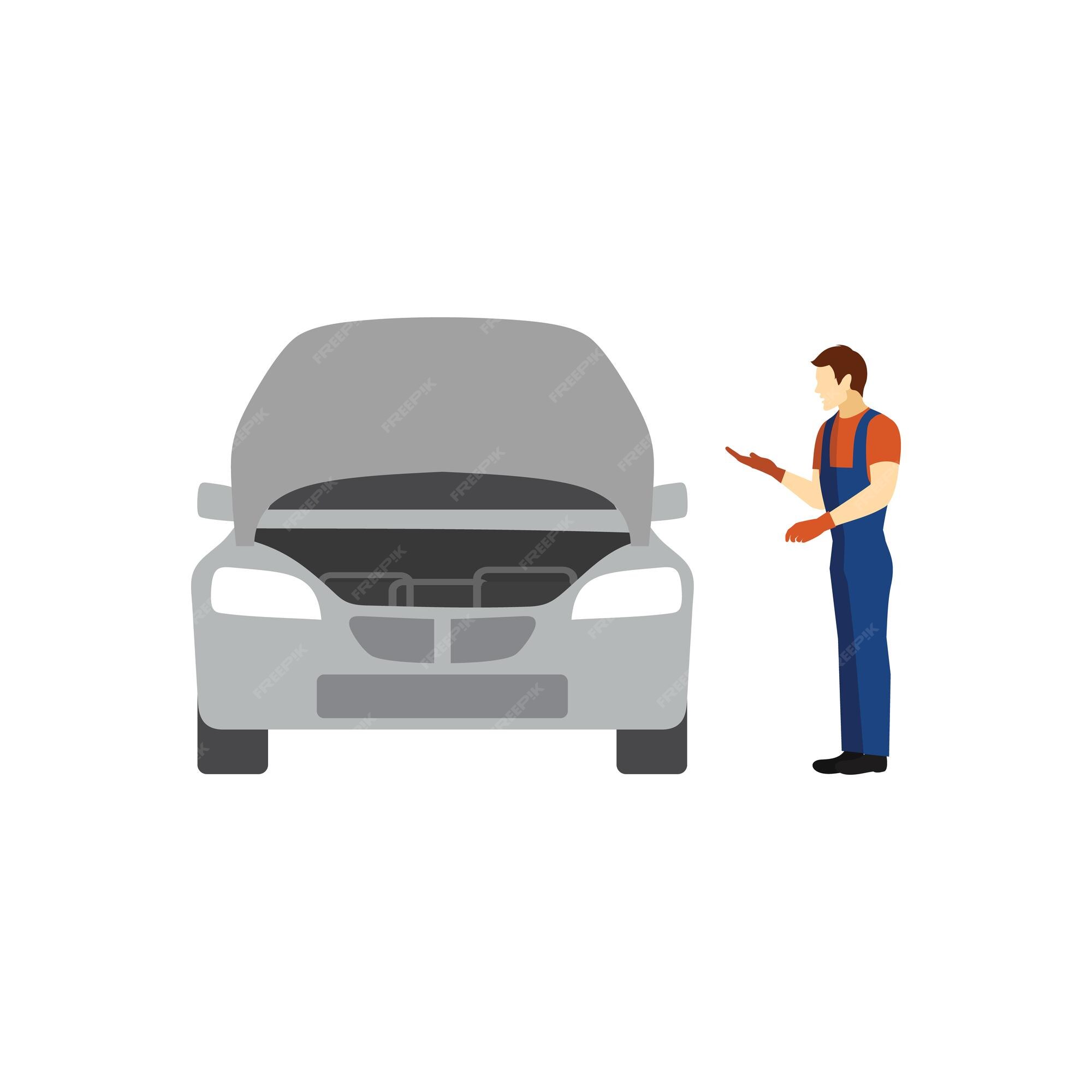 Premium Vector | The boy is fixing the bonnet of the car