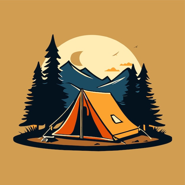 Premium Vector | Camp tent in mountain valley vector illustration