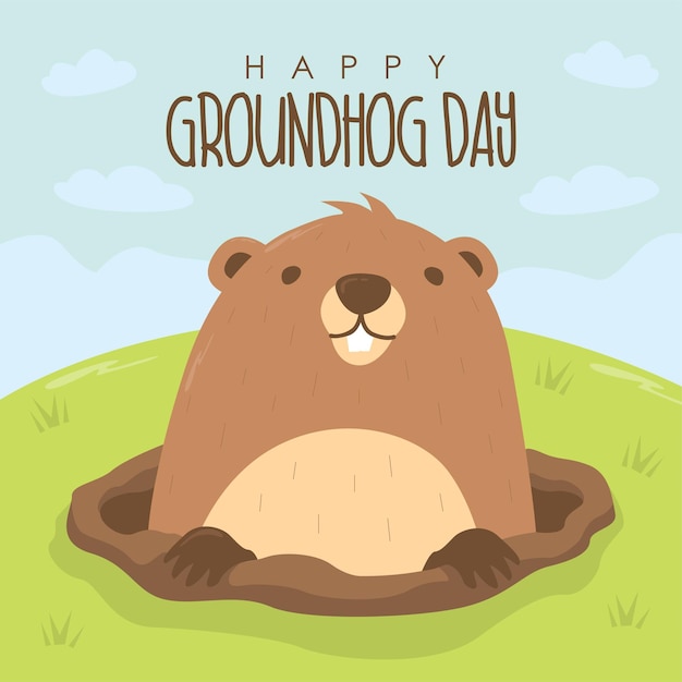 Premium Vector | Cartoon happy groundhog day greeting template vector stock