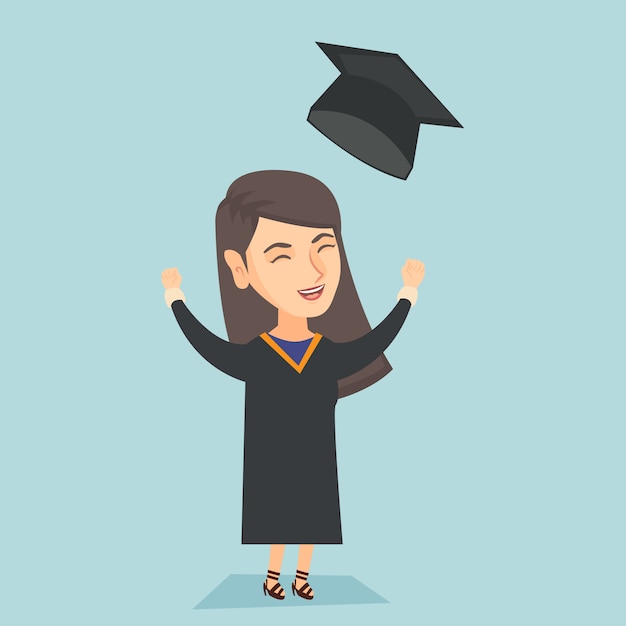 Premium Vector | Caucasian graduate throwing up graduation hat.