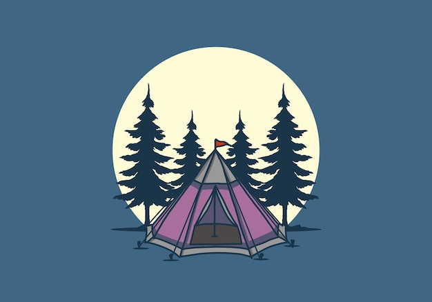 Premium Vector | Cone tent and pine trees illustration