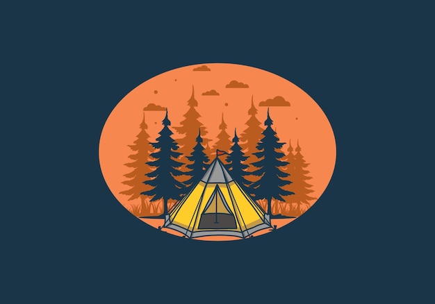 Premium Vector | Cone tent and pine trees illustration