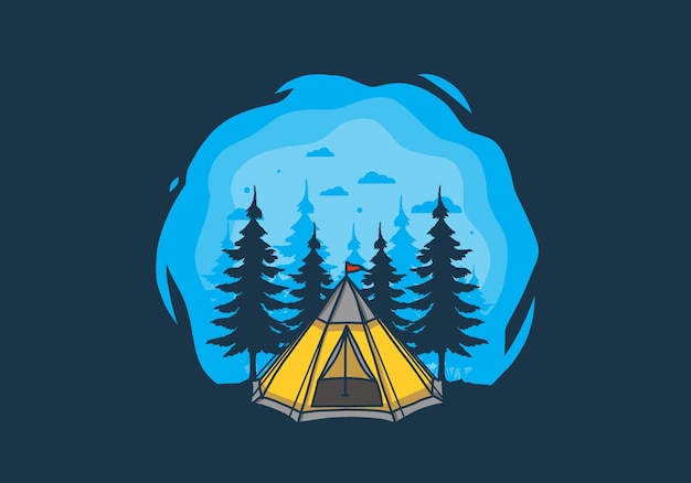 Premium Vector | Cone tent and pine trees illustration