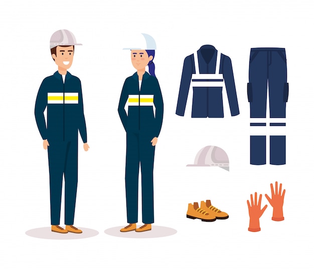 Premium Vector | Couple mechanics workers with equipment