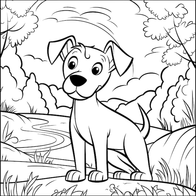 Premium Vector | Cute dog coloring page