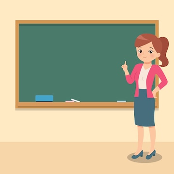 Premium Vector | Cute female teacher pointing at chalk board. classroom ...