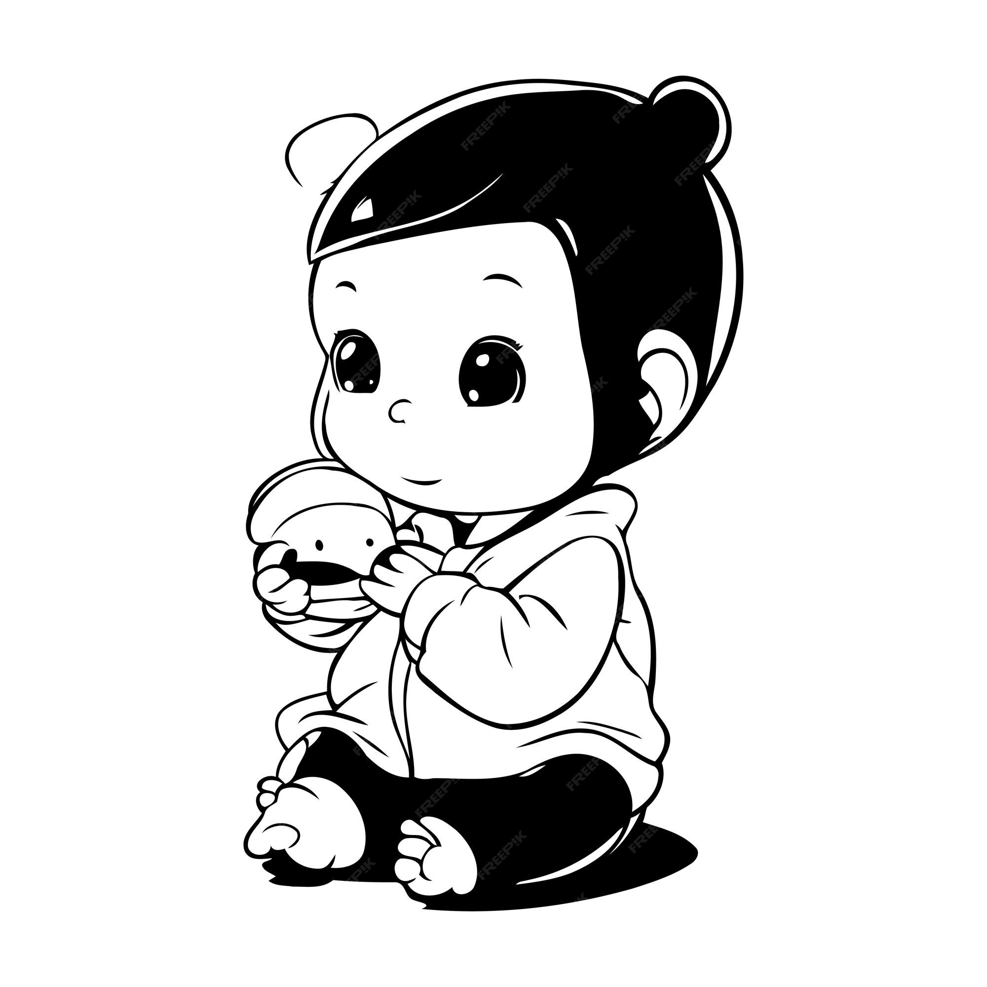 Premium Vector | Cute little baby girl playing with a toy vector ...