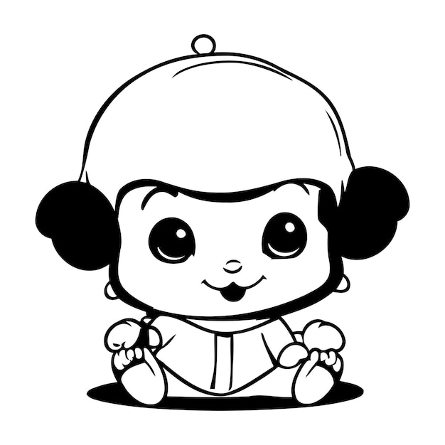 Premium Vector | Cute little baby girl with big eyes Vector cartoon ...