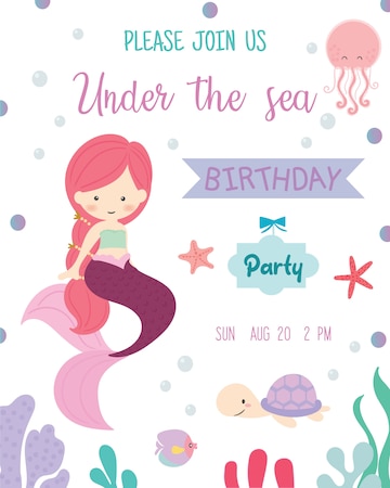 Premium Vector | Cute mermaid theme birthday party invitation card.