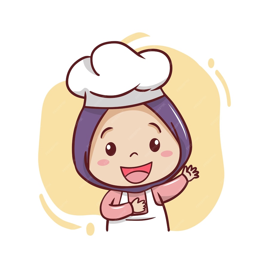 Premium Vector | The Cute moslem female chef Illustration