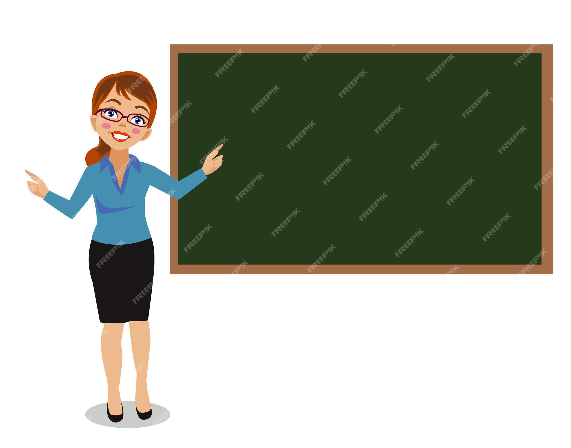 Premium Vector | Cute teacher teaching in front of classroom lesson board