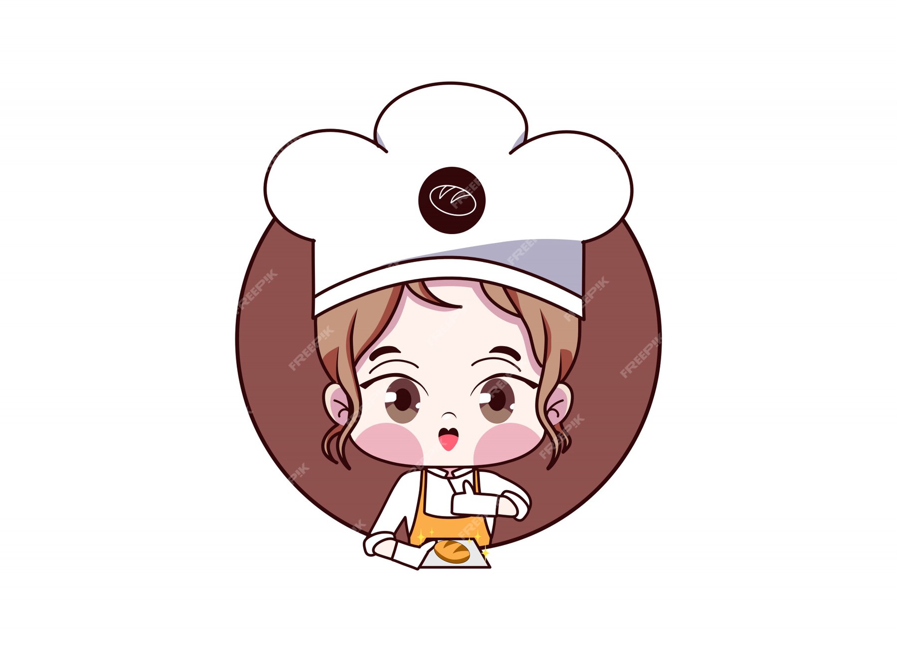 Premium Vector | Female chef. cute girl kawaii bakery shop logo cartoon ...