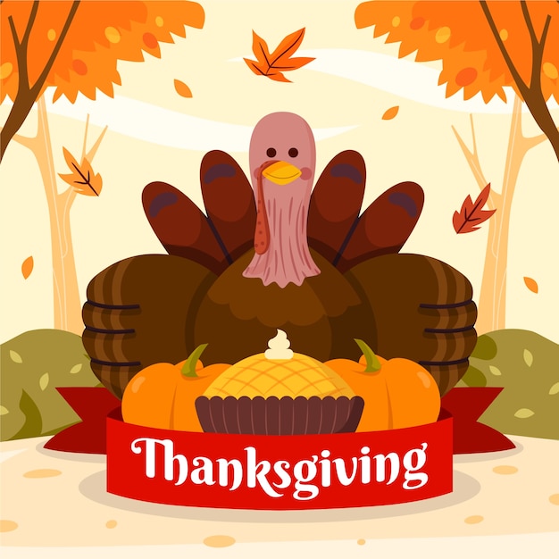 Premium Vector | Flat thanksgiving illustration with turkey