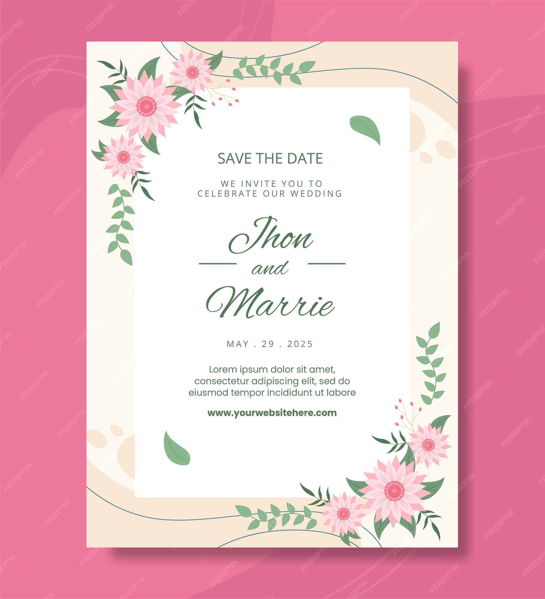 Premium Vector | Floral wedding poster template flat cartoon background  vector illustration