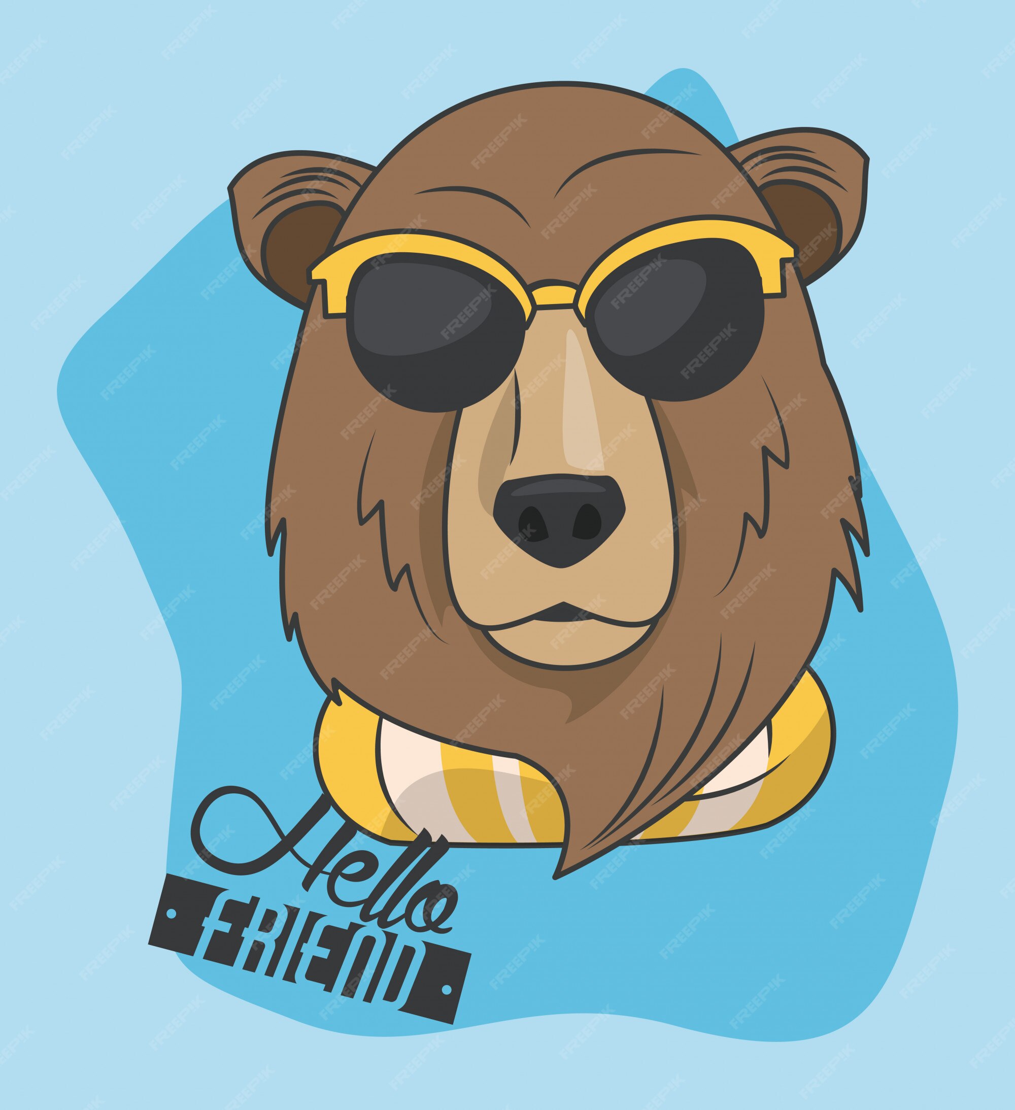 Premium Vector | Funny bear grizzly with sunglasses cool style