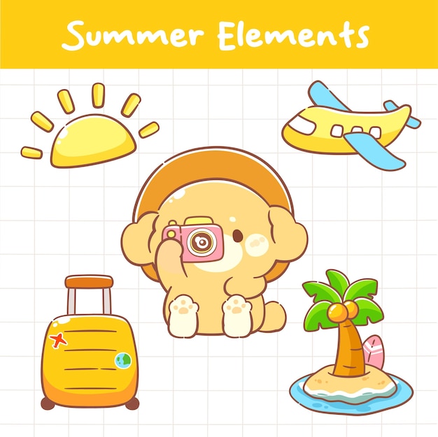 Premium Vector | Hand drawn Summer kawaii cute travel elements