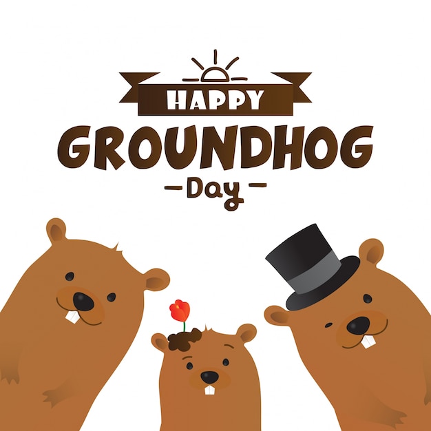 Premium Vector | Happy groundhog day typographic design with cute ...