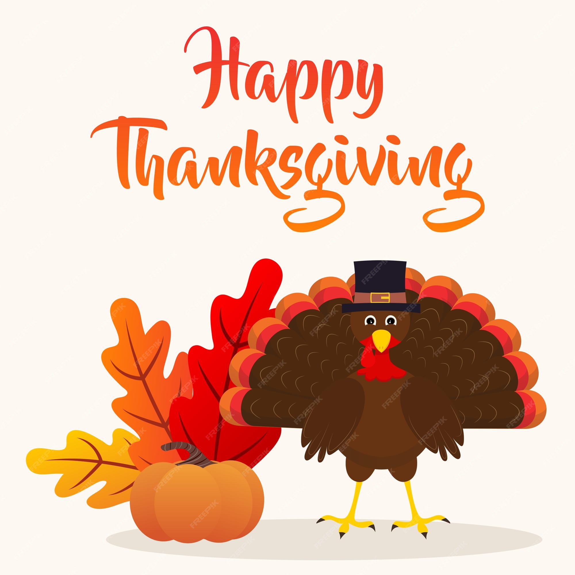 Premium Vector | Happy Thanksgiving turkey pumpkin and autumn leaves ...