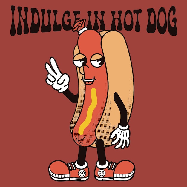 Premium Vector | Hot dog Character Design With Slogan Indulge in hot dog