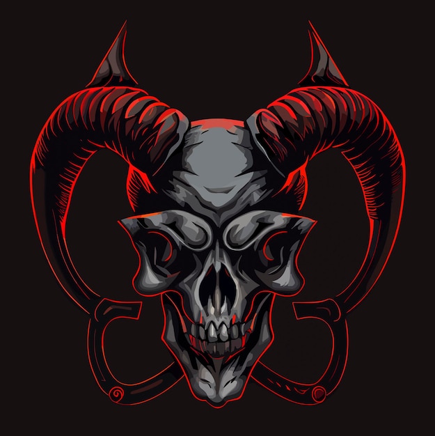 Premium Vector | Human skull with demon horns satanic ritual flat design