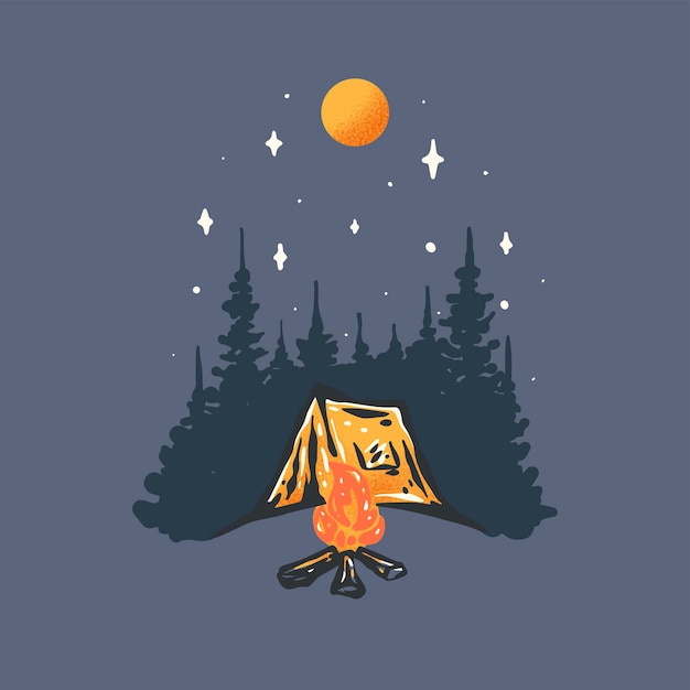 Premium Vector | Illustration of enjoying the stars behind the tent