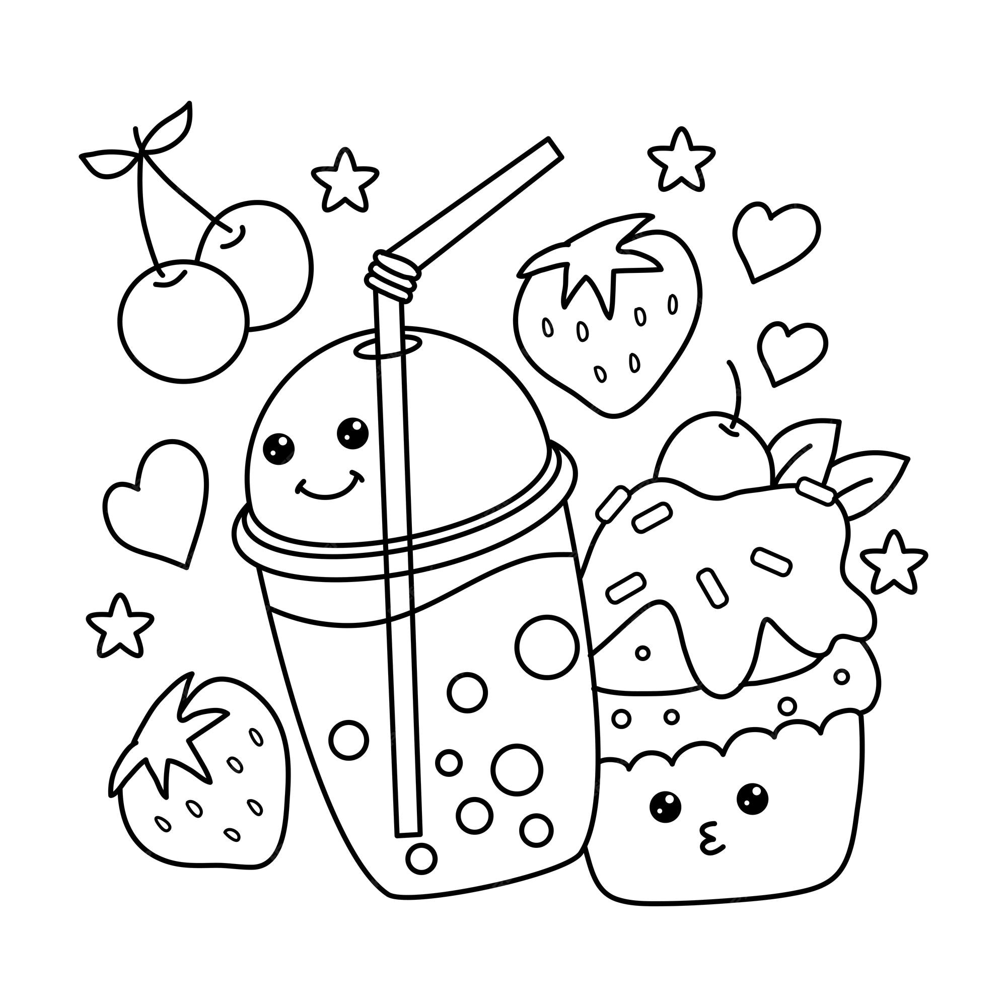 Premium Vector | Kawaii bubble tea coloring page illustration