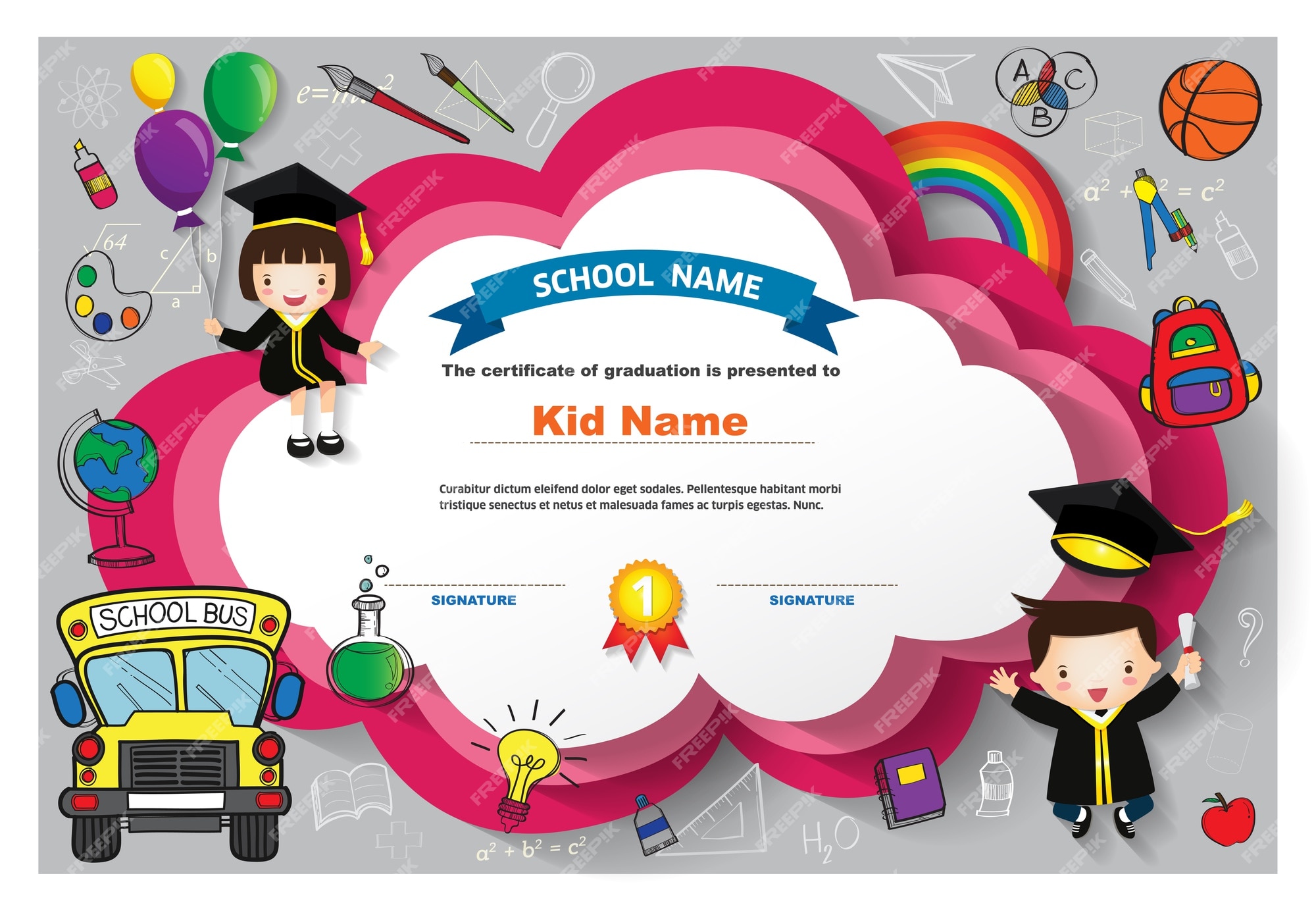 Premium Vector | Kids diploma certificate background design template