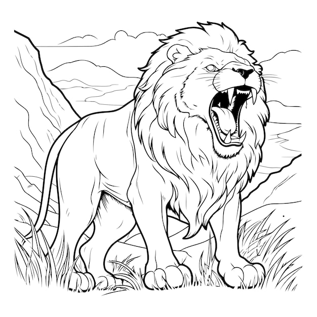 Premium Vector | Lion black and white vector illustration for coloring ... image.