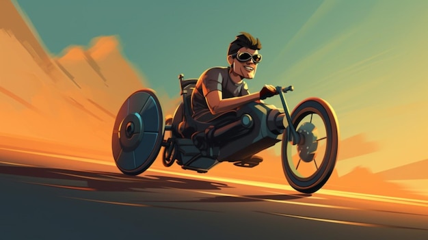 Premium Vector | A man rides a motorcycle with a flying motorcycle