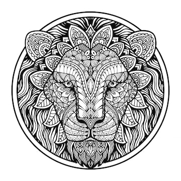 Premium Vector | Mandala lion head coloring book